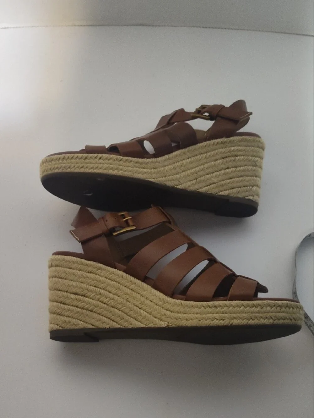 Vionic Tan Brown Wedge Sandals with Espadrille Sole